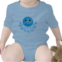 Poulpe bleu mignon de bande dessinée body pour bébé