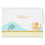Poulpe et note de Merci pliée par poissons (orange cartes