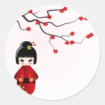 Poupée de Kokeshi sous la branche de Sakura Adhésifs