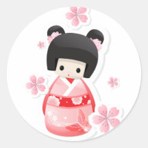 Poupée japonaise de geisha - série de petits pains autocollants