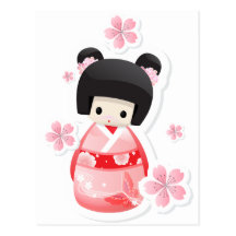 Poupée japonaise de geisha - série de petits pains cartes postales