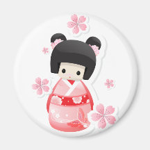 Poupée japonaise de geisha - série de petits pains magnets pour réfrigérateur