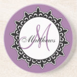 Pourpre de caboteur de nom de mariage de monogramm dessous de verre