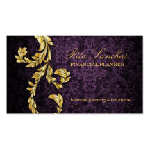 Pourpre élégant de feuille d'or de planificateur f modèles de cartes de visite