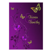 Pourpre et chaux floraux avec des papillons invitation personnalisée