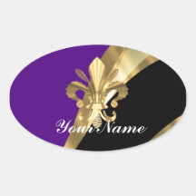 Pourpre et gold fleur de lys autocollants ovales