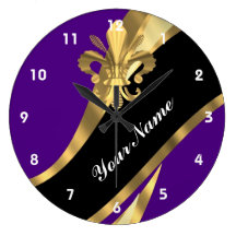 Pourpre et gold fleur de lys pendule murale