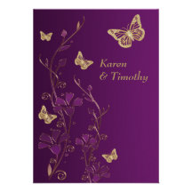 Pourpre, or floral, papillons épousant l'invitatio
