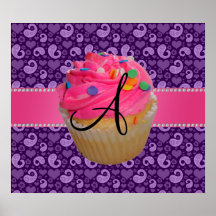 Pourpre rose Paisley de petit gâteau de monogramme Posters