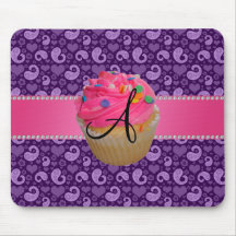 Pourpre rose Paisley de petit gâteau de monogramme Tapis De Souris