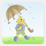 Poussin jaune avec le parapluie sticker carré