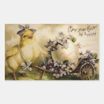 Poussin vintage de Pâques et chariot d'oeufs Autocollant En Rectangle