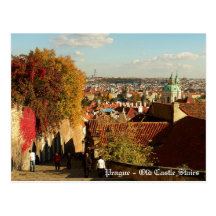 Prague - vieille carte postale d'escaliers de chât