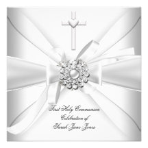 Premier argent de blanc de sainte communion de fil faire-parts