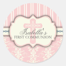 Premier autocollant de communion de damassé vintag