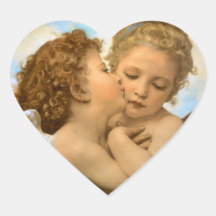 Premier baiser par Bouguereau, anges victoriens vi Autocollants En Cœur