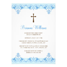Premier invitation de communion de damassé bleue é