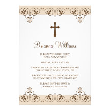 Premier invitation de communion de damassé brune é