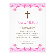 Premier invitation de communion de damassé rose él