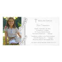 Premier invitation de photo de communion de perles cartes de vœux avec photo