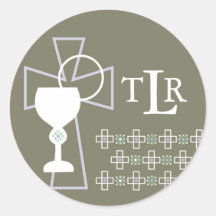 Premier joint de communion - monogramme autocollant rond