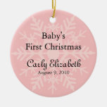 Premier Noël du bébé - flocon de neige rose Ornements De Noël