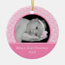 Premier ornement de photo de Noël du bébé rose