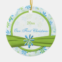 Premier ornement floral vert et bleu de Noël