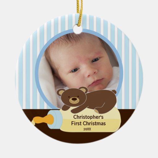 Premier ours d'ornement de photo de Noël de Babys