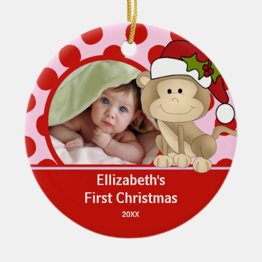 Premier singe d'ornement de photo de Noël de Babys