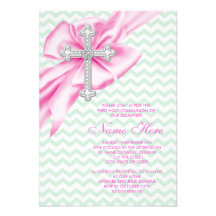 Première communion assez rose et verte de Chevron Cartons D'invitation