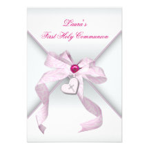 Première communion de coeur de croix de rose rose  cartons d'invitation