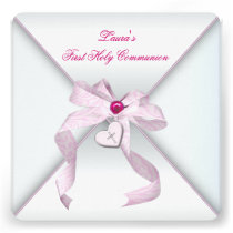 Première communion de coeur de croix de rose rose  invitations