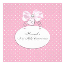 Première communion de coeur de filles roses de cro cartons d'invitation personnalisés