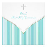 Première communion de croix blanche bleue turquois faire-parts