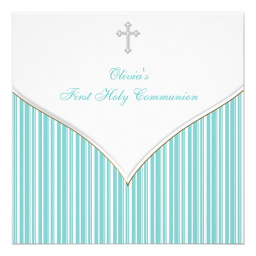 Première communion de croix blanche bleue turquois faire-parts