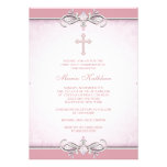 Première communion de croix rose de damassé invitations