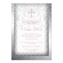 Première communion de croix rose de damassé invitations personnalisables