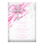 Première communion de croix rose de damassé invitations personnalisées