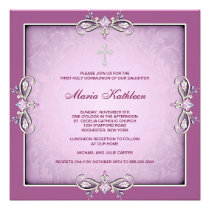 Première communion de damassé de croix de rose ros invitations