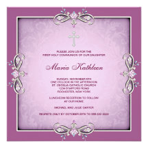 Première communion de damassé de croix de rose ros invitations personnalisées