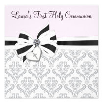 Première communion de damassé de croix noire rose  invitations