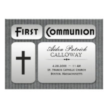 Première communion de filets masculins de gris arg invitations personnalisées