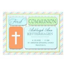 Première communion de rayures fraîches de ressort faire-parts