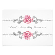 Première communion de rose de filles blanches de r faire-parts