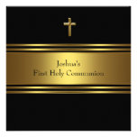 Première communion d'or de garçons noirs de croix carton d'invitation