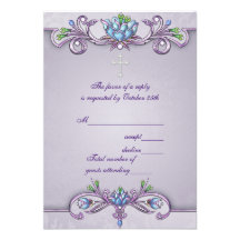 Première communion RSVP de damassé de filles pourp Faire-parts