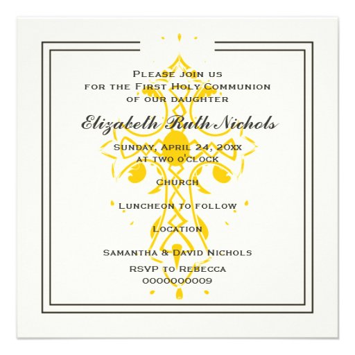 Première confirmation de communion de croix jaune invitation