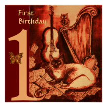 Première fête d'anniversaire MUSICALE de CAT, or r Invitations Personnalisables