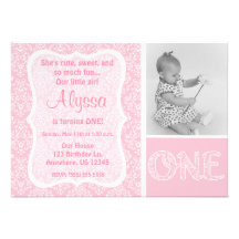 Première invitation d'anniversaire de filles roses